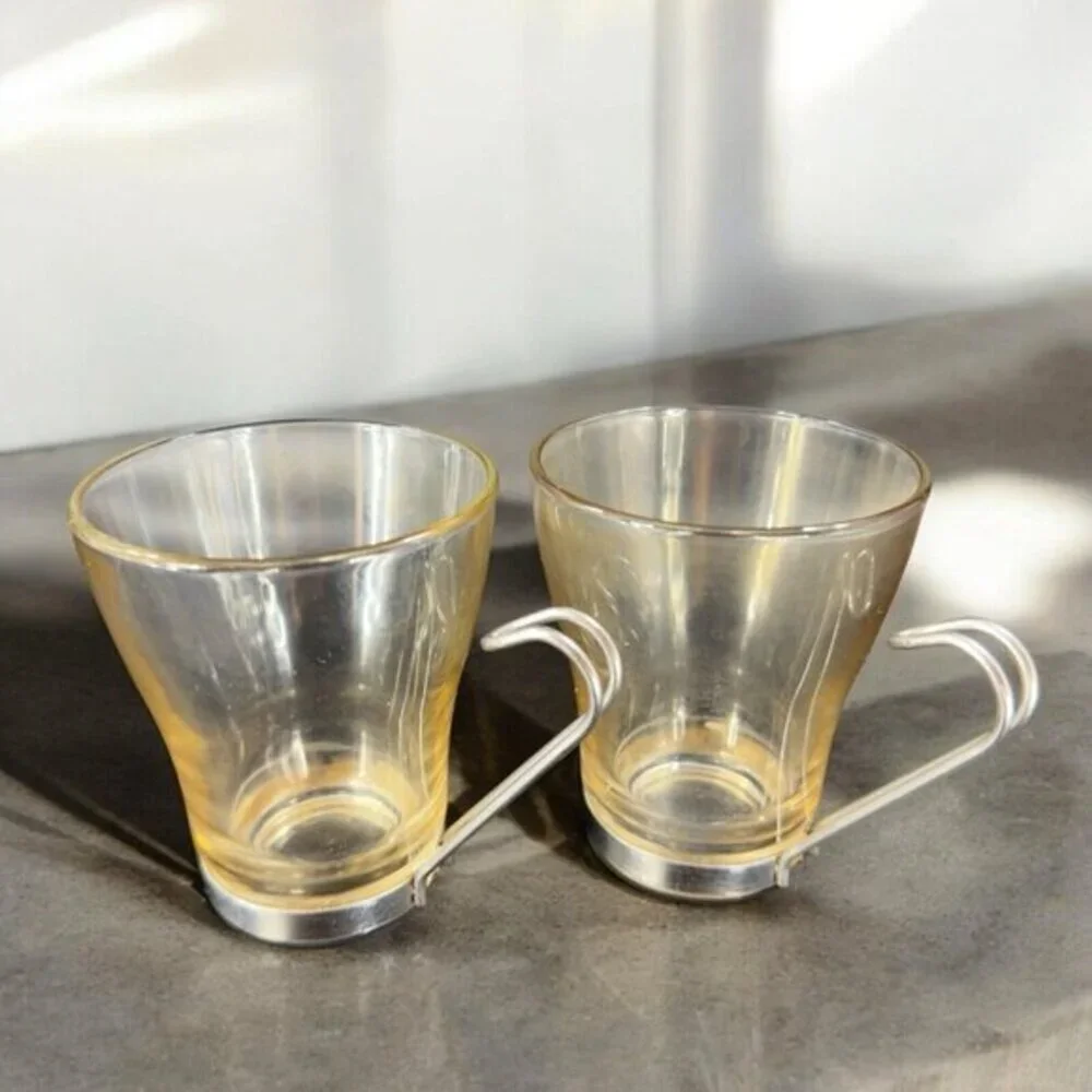 Bormioli Rocco Verdi Espresso‎ Cup Mug With Stainless Steel Handle Set 2 Glasses
